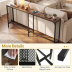 Costway 71'' Console Table w/Power Outlet Metal Frame for Hallway Foyer Living Room Rustic Brown & Black