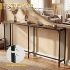 Costway 71'' Console Table w/Power Outlet Metal Frame for Hallway Foyer Living Room Rustic Brown & Black