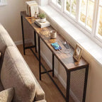 Costway 71'' Console Table w/Power Outlet Metal Frame for Hallway Foyer Living Room Rustic Brown & Black