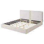 King Size Upholstered Bed Frame, Double-Pillow Platform Bed with Skin-Friendly Textured Fabric, Beige+Cream - ModernLuxe