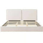King Size Upholstered Bed Frame, Double-Pillow Platform Bed with Skin-Friendly Textured Fabric, Beige+Cream - ModernLuxe