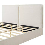 King Size Upholstered Bed Frame, Double-Pillow Platform Bed with Skin-Friendly Textured Fabric, Beige+Cream - ModernLuxe