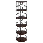 VIYET 62 5-Tier 360 Rotating Bookshelf Tower, Walnut Brown MDF+Iron Narrow Tall Spinning Bookcase (Space-Saving Storage Organizer)
