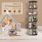 VIYET 62 5-Tier 360 Rotating Bookshelf Tower, Walnut Brown MDF+Iron Narrow Tall Spinning Bookcase (Space-Saving Storage Organizer)