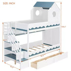Twin Over Twin Bunk Bed Playful Kids House Bed with LED Lights, Storage Drawers & Staircase - ModernLuxe