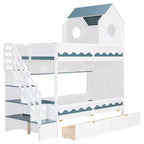 Twin Over Twin Bunk Bed Playful Kids House Bed with LED Lights, Storage Drawers & Staircase - ModernLuxe