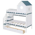 Twin Over Twin Bunk Bed Playful Kids House Bed with LED Lights, Storage Drawers & Staircase - ModernLuxe
