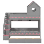 Twin Over Twin Bunk Bed Playful Kids House Bed with LED Lights, Storage Drawers & Staircase - ModernLuxe