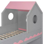 Twin Over Twin Bunk Bed Playful Kids House Bed with LED Lights, Storage Drawers & Staircase - ModernLuxe