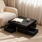 Homy Casa Modern High Gloss Square Coffee Table with Layered Design and Gold Accents for Living Room or Lounge