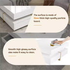 Homy Casa Modern High Gloss Square Coffee Table with Layered Design and Gold Accents for Living Room or Lounge