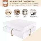 Homy Casa Modern High Gloss Square Coffee Table with Layered Design and Gold Accents for Living Room or Lounge