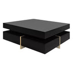 Homy Casa Modern High Gloss Square Coffee Table with Layered Design and Gold Accents for Living Room or Lounge