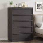 Black 5 Drawer Dresser for Bedroom, Modern 5 Chest of Drawers with Handle-free Design, 43in Tall Closet Organizer for Bedroom, Living Room, Nursery