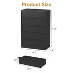 Black 5 Drawer Dresser for Bedroom, Modern 5 Chest of Drawers with Handle-free Design, 43in Tall Closet Organizer for Bedroom, Living Room, Nursery