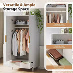 VINGLI Fluted Wardrobe Closet Armoire, Wardrobe Cabinet with Hanging Rack, Bedroom Closet Wood, Free Standing Armoire with Shelf and Solid Wood Legs