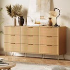 Fluted Dresser for Bedroom with 9 Drawers,63 Wide Modern Chest of Wooden Drawers with Metal Handle