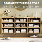 Fluted Dresser for Bedroom with 9 Drawers,63 Wide Modern Chest of Wooden Drawers with Metal Handle