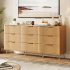 Fluted Dresser for Bedroom with 9 Drawers,63 Wide Modern Chest of Wooden Drawers with Metal Handle
