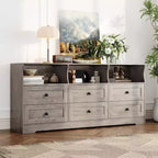 6-Drawer Slim Dresser, with Open Shelf for Bedroom Nursery & Closet, Antique Light