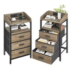 KOLIGEY Night Stand with Charging Station and Light Bedside End Table with Fabric Drawers, USB Ports and Outlets