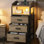 KOLIGEY Night Stand with Charging Station and Light Bedside End Table with Fabric Drawers, USB Ports and Outlets