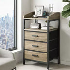 KOLIGEY Night Stand with Charging Station and Light Bedside End Table with Fabric Drawers, USB Ports and Outlets