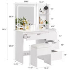 Vanity Desk with Mirror and Lights - Modern Makeup Dressing Table with Outlets, Storage Stool,4 Drawers & Hair Dryer Holder-3 Colors LED Vanity Mirror
