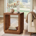 Lantine Solid Wood Side Table, Rustic Wooden End Table with 2-Tier Storage Shelf for Bedroom, Small Spaces, Living Room, Easy Assembly, Natural Brown