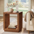 Lantine Solid Wood Side Table, Rustic Wooden End Table with 2-Tier Storage Shelf for Bedroom, Small Spaces, Living Room, Easy Assembly, Natural Brown