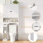 30in Over The Toilet Storage Cabinet, 7-Shelf Bathroom Organizer with Toilet Paper Holder for Bathroom Laundry Room