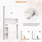 30in Over The Toilet Storage Cabinet, 7-Shelf Bathroom Organizer with Toilet Paper Holder for Bathroom Laundry Room