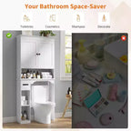 30in Over The Toilet Storage Cabinet, 7-Shelf Bathroom Organizer with Toilet Paper Holder for Bathroom Laundry Room