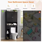 30in Over The Toilet Storage Cabinet, 7-Shelf Bathroom Organizer with Toilet Paper Holder for Bathroom Laundry Room