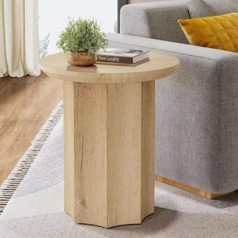 Lantine Round End Table Set of 2, Wooden Pedestal Side Table with Octagonal Base, Modern Nightstand for Living Room, Bedroom, Easy Assembly (2)