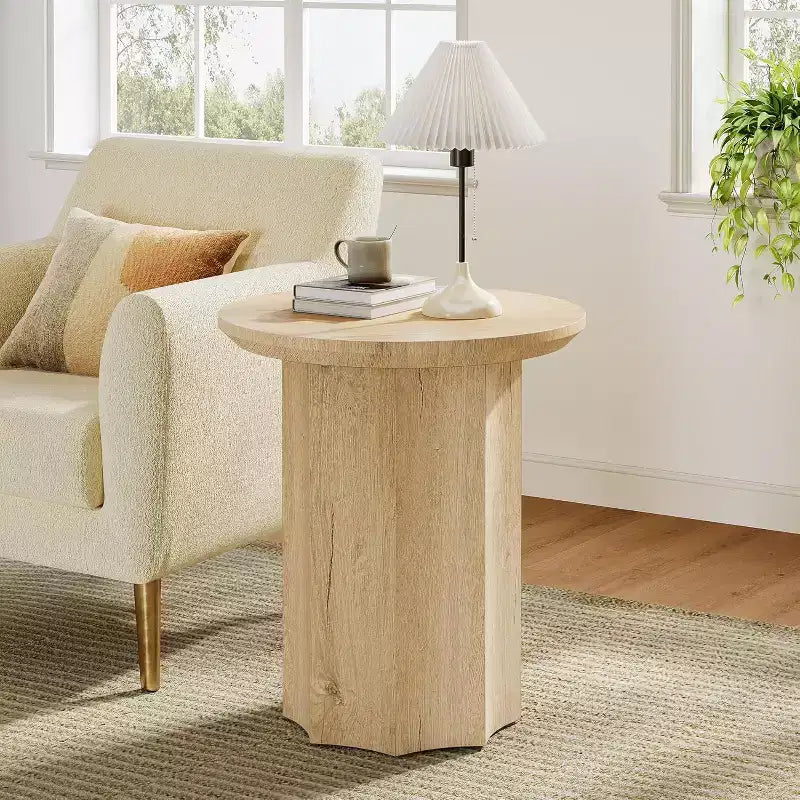 Lantine Round End Table Set of 2, Wooden Pedestal Side Table with Octagonal Base, Modern Nightstand for Living Room, Bedroom, Easy Assembly (2)