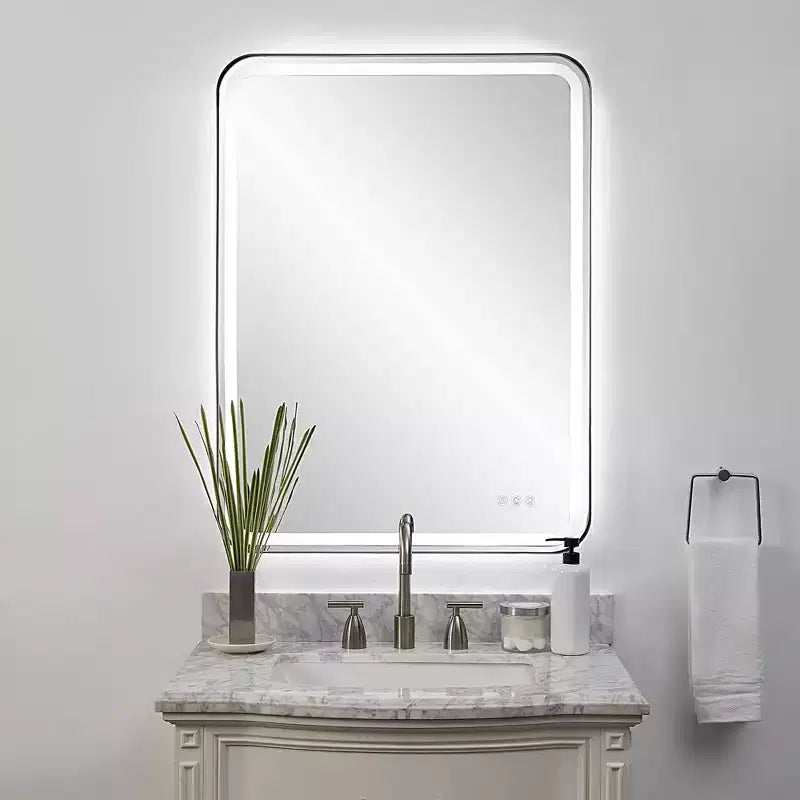 Uttermost Crofton Satin Black 30 x 40 Rectangular LED Wall Mirror