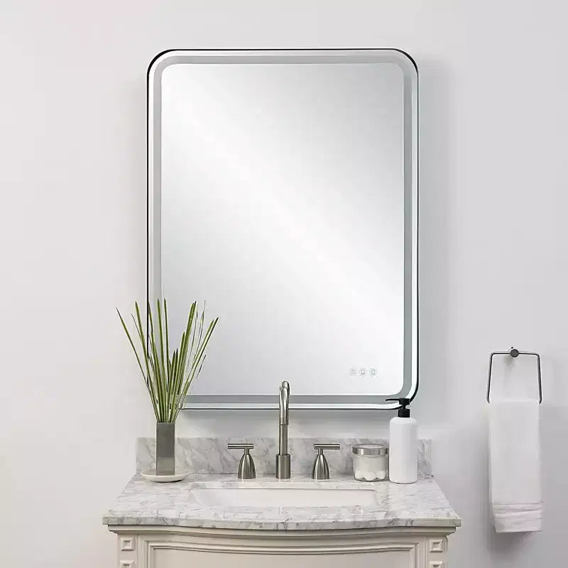 Uttermost Crofton Satin Black 30 x 40 Rectangular LED Wall Mirror