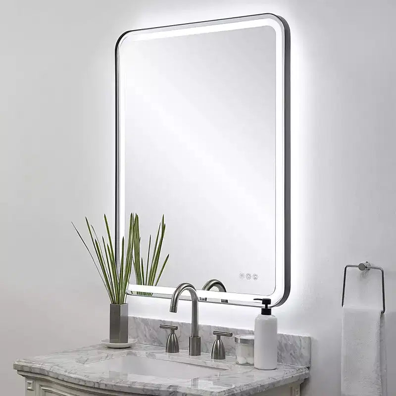 Uttermost Crofton Satin Black 30 x 40 Rectangular LED Wall Mirror