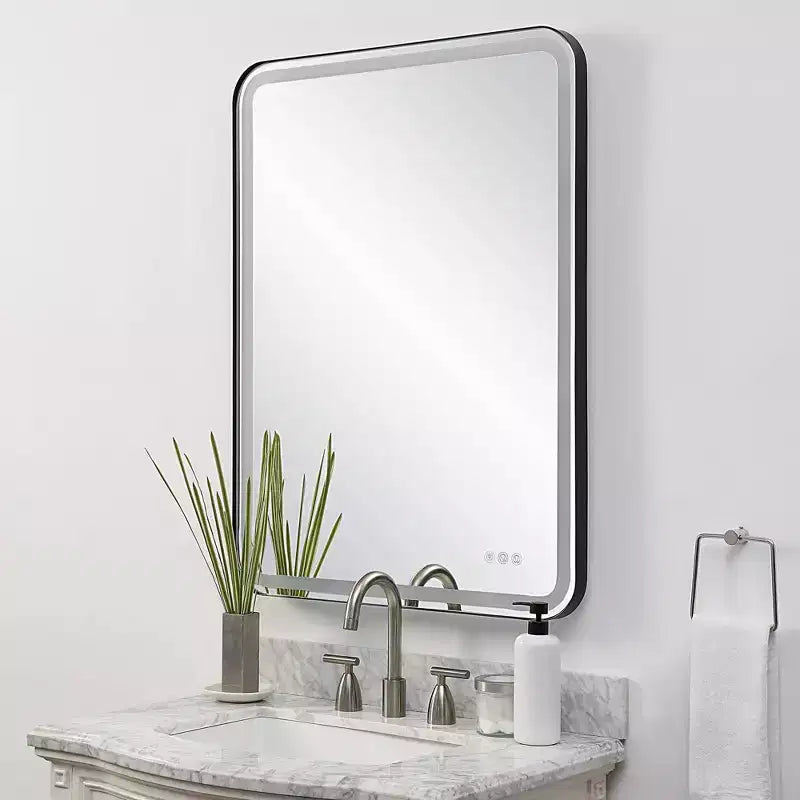 Uttermost Crofton Satin Black 30 x 40 Rectangular LED Wall Mirror