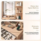 24 Modern Wood Vanity Desk with Lighted Mirror and Charging Station Small Makeup Dressing Table with 2 Drawers and 3 Storage Shelves for Bedroom