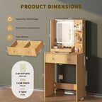 24 Modern Wood Vanity Desk with Lighted Mirror and Charging Station Small Makeup Dressing Table with 2 Drawers and 3 Storage Shelves for Bedroom