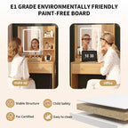 24 Modern Wood Vanity Desk with Lighted Mirror and Charging Station Small Makeup Dressing Table with 2 Drawers and 3 Storage Shelves for Bedroom