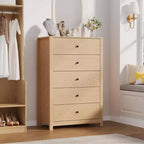 45H 5-Drawer Wood Dresser, Modern Chest of Drawers with Deep Storage, Tall Wooden Organizer for Bedroom, Living Room & Entryway