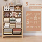 45H 5-Drawer Wood Dresser, Modern Chest of Drawers with Deep Storage, Tall Wooden Organizer for Bedroom, Living Room & Entryway