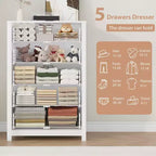 45H 5-Drawer Wood Dresser, Modern Chest of Drawers with Deep Storage, Tall Wooden Organizer for Bedroom, Living Room & Entryway