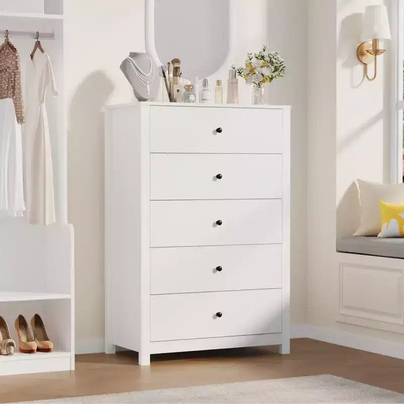 45H 5-Drawer Wood Dresser, Modern Chest of Drawers with Deep Storage, Tall Wooden Organizer for Bedroom, Living Room & Entryway