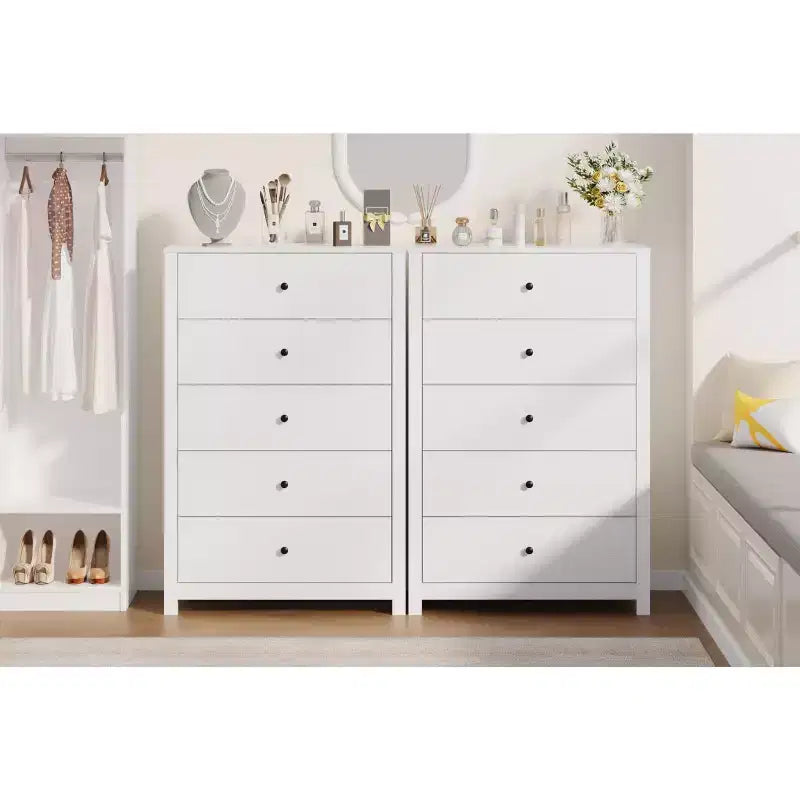 45H 5-Drawer Wood Dresser, Modern Chest of Drawers with Deep Storage, Tall Wooden Organizer for Bedroom, Living Room & Entryway