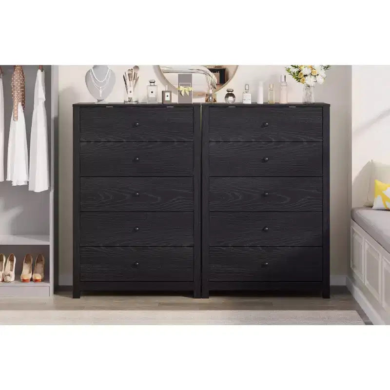 45H 5-Drawer Wood Dresser, Modern Chest of Drawers with Deep Storage, Tall Wooden Organizer for Bedroom, Living Room & Entryway