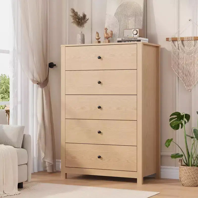 45H 5-Drawer Wood Dresser, Modern Chest of Drawers with Deep Storage, Tall Wooden Organizer for Bedroom, Living Room & Entryway